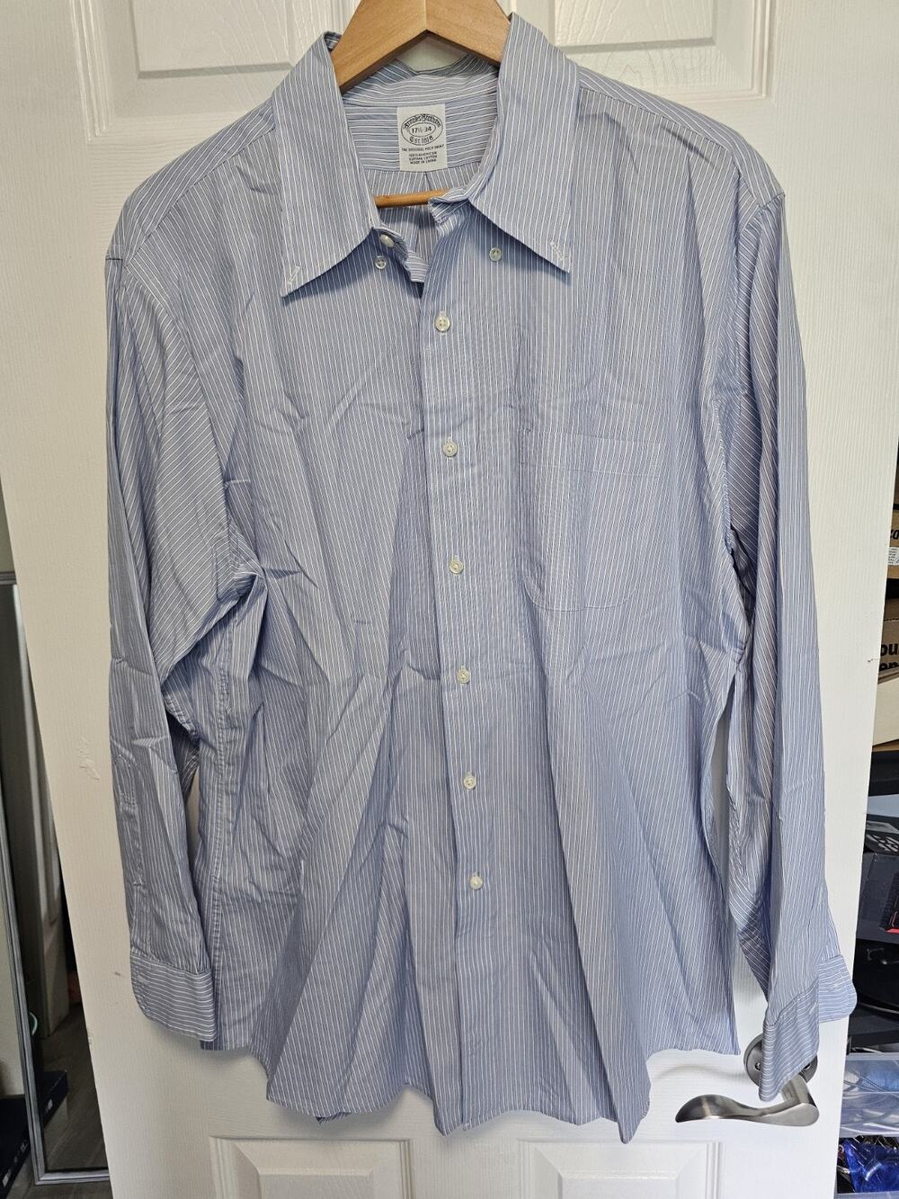 Brooks Brothers Dress Shirt Men Sz 17.5-34 Long Sleeve Blue Striped